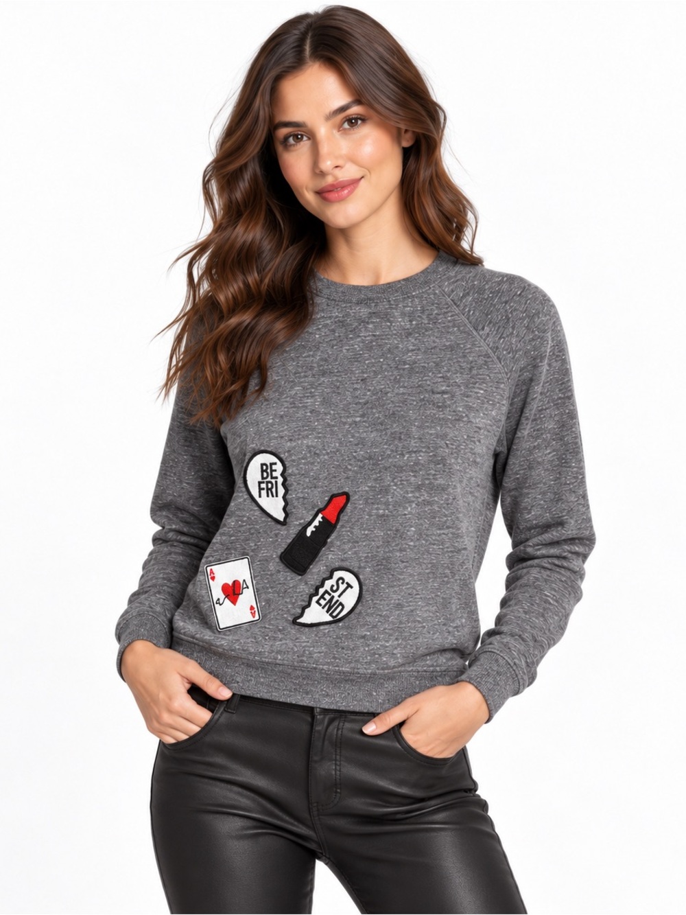 Rebecca Minkoff Gray Patch Graphic Crewneck Sweatshirt XXS